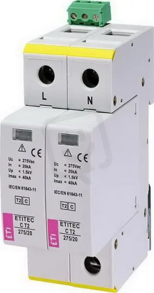 Aktuální Svodič přepětí ETITEC C T2 275/20 2+0 RC síť TNC-S ETI 002440398