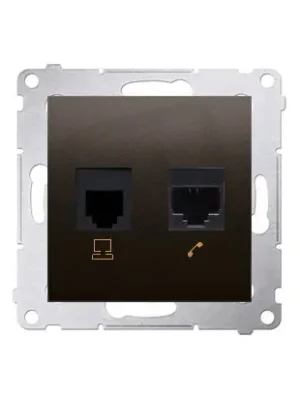 Telefonní zásuvka RJ12 + počítačová zásuvka RJ45 kat. 5e, hnědá matná Omezená Nabídka