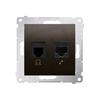 Telefonní zásuvka RJ12 + počítačová zásuvka RJ45 kat. 5e, hnědá matná Omezená Nabídka
