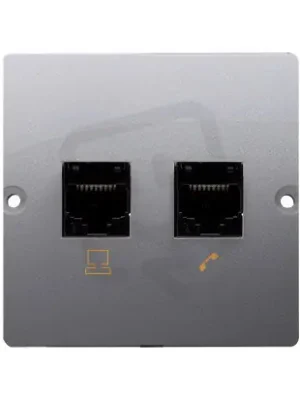 Cenový Hit Telefonní zásuvka RJ11 + počítačová zásuvka RJ45 kat. 5e, Inox BMF5T.02/21