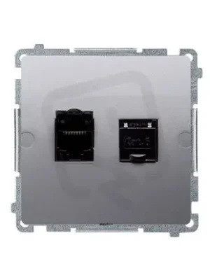 Rychlé Dodání Zásuvka počítačová RJ45 dvojnonásobná kat. 6, Is protiprachovou clonou, Inox