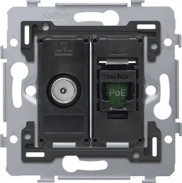 Nízká Cena Spodek zásuvky COAX+RJ45 UTP (nestíněné) CAT.6 PoE bez rozpěrek NIKO 170-79238