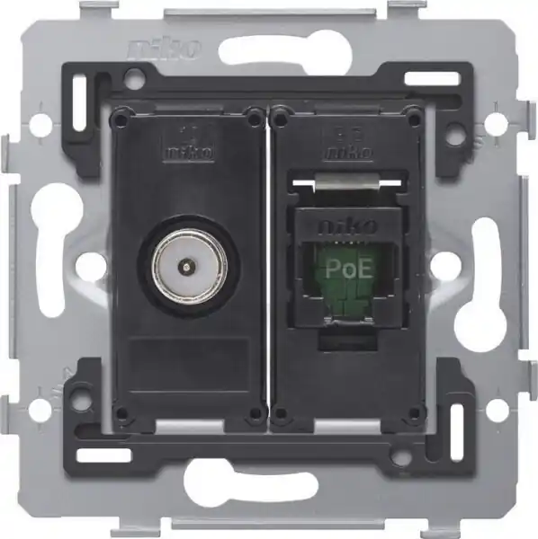 Spodek zásuvky COAX+RJ45 UTP (nestíněné) CAT.5 PoE bez rozpěrek NIKO 170-79138 Cenová Bomba
