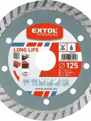 Kotouč diamantový řezný turbo Long Life, 125x22,2mm, suché i mokré řezání EXTOL-PREMIUM Cenově Výhodný