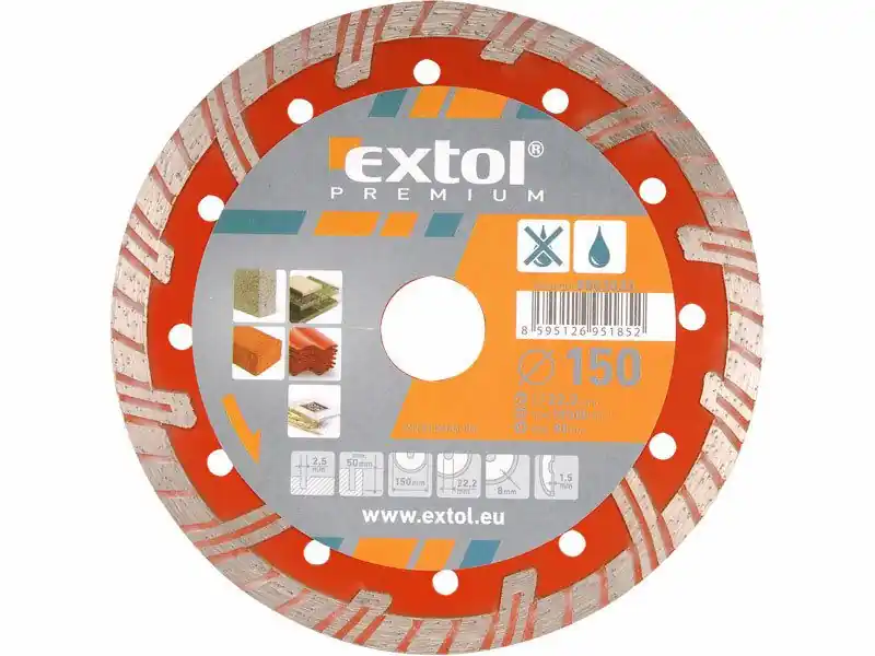 Kotouč diamantový řezný turbo plus, 230x22,2mm, suché i mokré řezání EXTOL-PREMIUM Sleva