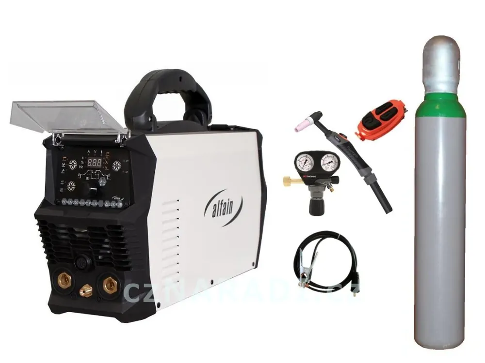 Jen Po Omezenou Doba PERUN 200 AC/DC Pulse + TIG hořák PARKER 8m U/D + ventil + lahev SET TOP