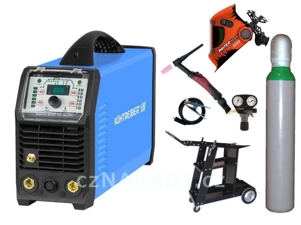 MAKin 200 P HF AC/DC + zem + TIG hořák 8m U/D + kukla + ventil + lahev + vozík SET TOP Nízká Cena